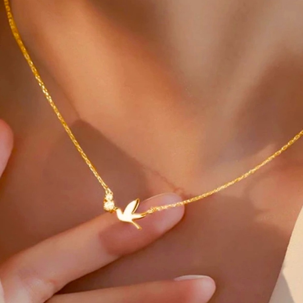 Cubic Zirconia Gold Bird Necklace